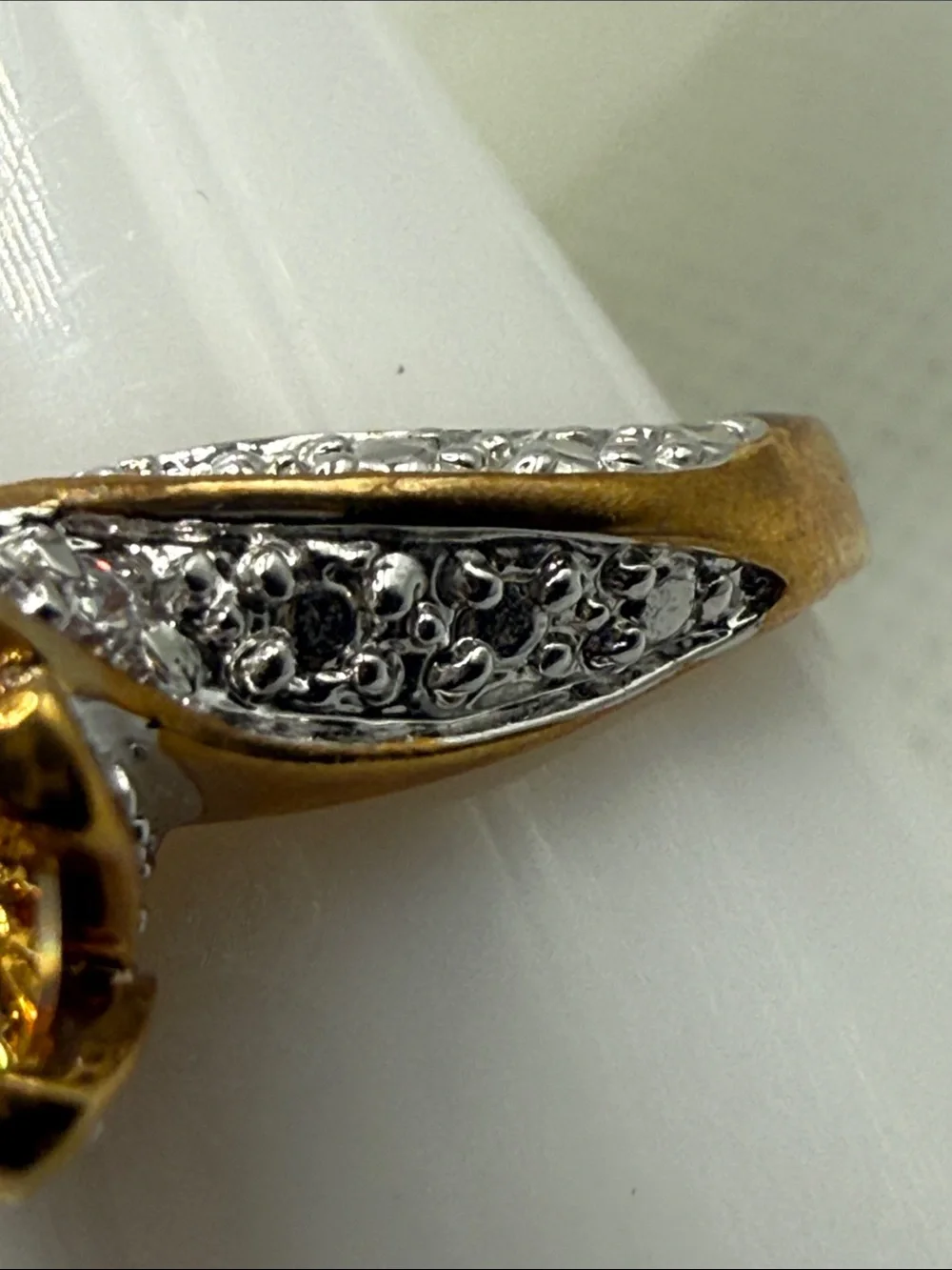 Vintage Gold-Tone plated Citrine Solitaire Ring Pavé Accents mixed metal glam